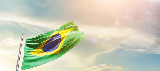 Brazil national flag cloth fabric waving on the sky - Image