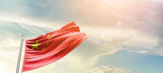 China national flag cloth fabric waving on the sky - Image