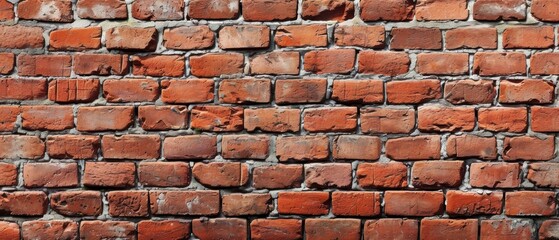 Obraz premium brick wall of red color, wide panorama of masonry