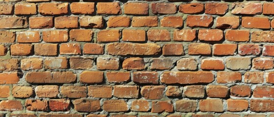 Obraz premium brick wall of red color, wide panorama of masonry