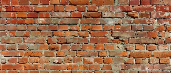 Naklejka premium brick wall of red color, wide panorama of masonry