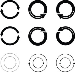 Set of black circle vector arrows. Vector Icons