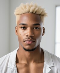 Young African american man with blonde hair