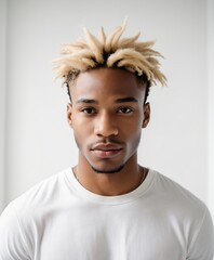Young African american man with blonde hair