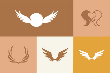 Set of wings icons. Wings badges. Collection wings badges. Vector illustration.