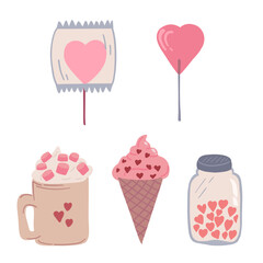 Sweet day valentines 14 February ice cream candies marshmallow capuchino