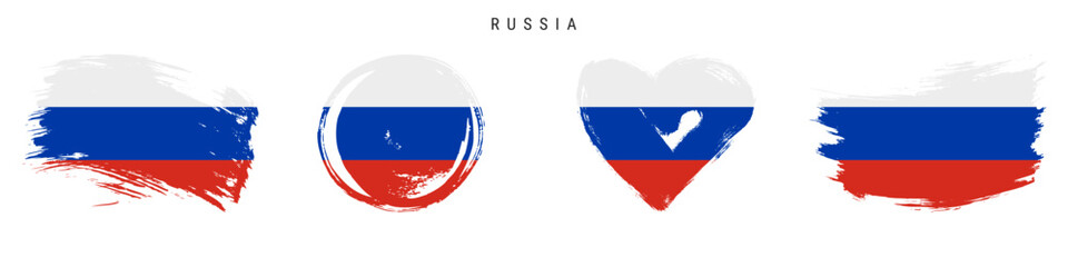 Russia hand drawn grunge style flag icon set. Free brush stroke flat vector illustration isolated on white