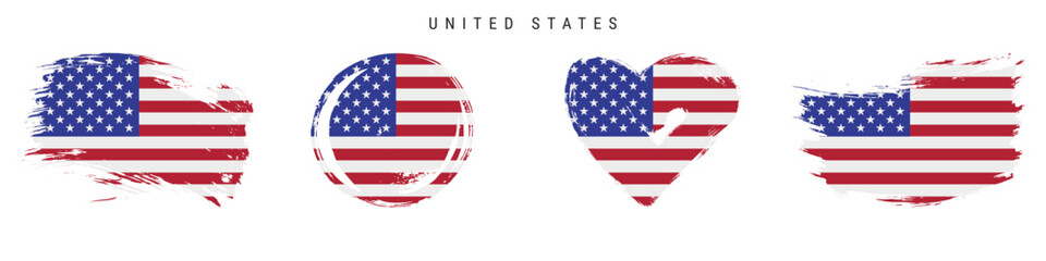 United States hand drawn grunge style flag icon set. Free brush stroke flat vector illustration isolated on white