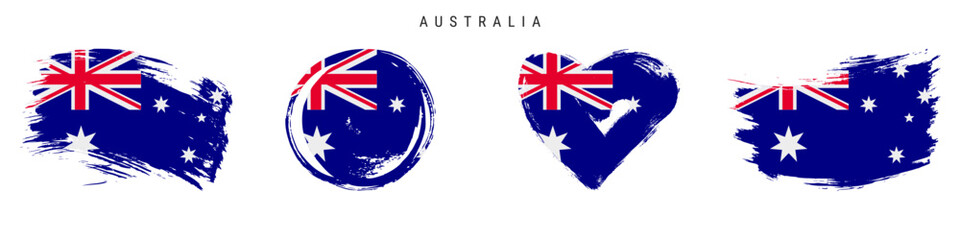 Obraz na płótnie Canvas Australia hand drawn grunge style flag icon set. Free brush stroke flat vector illustration isolated on white