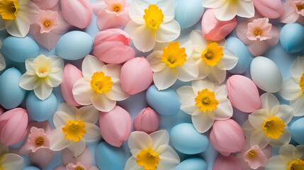 Fototapeta na wymiar colorful eggs and flowers