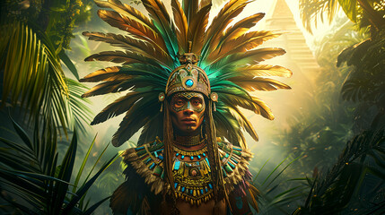 Portrait of an ancient Aztec king. Aztecs, Aztec civilization - obrazy, fototapety, plakaty