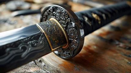 Fotobehang Beautiful katana swords with different patterns © Vladislav