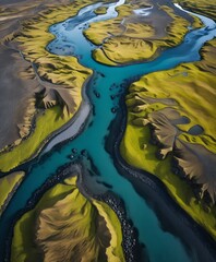 river above from drone.