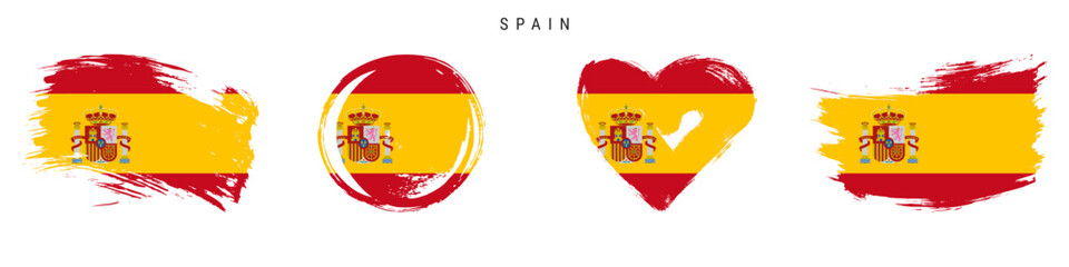 Spain hand drawn grunge style flag icon set. Free brush stroke flat vector illustration isolated on white