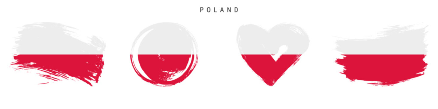 Poland hand drawn grunge style flag icon set. Free brush stroke flat vector illustration isolated on white