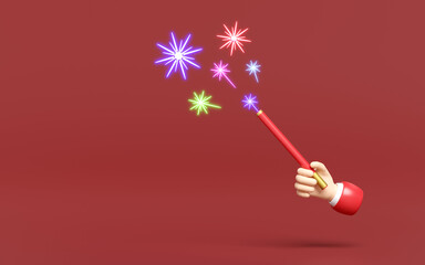 3d hand holding firework sticks for festive chinese new year holiday. 3d render illustration