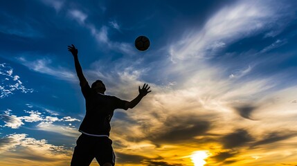 Fototapeta na wymiar Artistic Capture of Sport: Player's Silhouette during Sunset