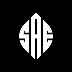 SAE circle letter logo design with circle and ellipse shape. SAE ellipse letters with typographic style. The three initials form a circle logo. SAE circle emblem abstract monogram letter mark vector.