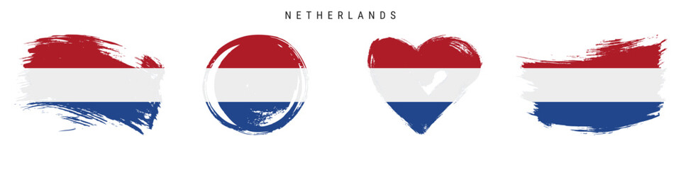 Netherlands hand drawn grunge style flag icon set. Free brush stroke flat vector illustration isolated on white