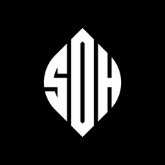 SDH circle letter logo design with circle and ellipse shape. SDH ellipse letters with typographic style. The three initials form a circle logo. SDH circle emblem abstract monogram letter mark vector.
