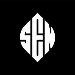SEN circle letter logo design with circle and ellipse shape. SEN ellipse letters with typographic style. The three initials form a circle logo. SEN circle emblem abstract monogram letter mark vector. © mamun25g
