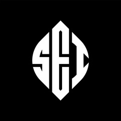 Obraz premium SEI circle letter logo design with circle and ellipse shape. SEI ellipse letters with typographic style. The three initials form a circle logo. SEI circle emblem abstract monogram letter mark vector.