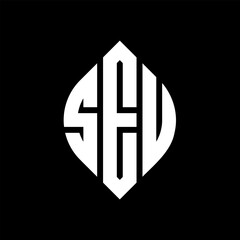 SEU circle letter logo design with circle and ellipse shape. SEU ellipse letters with typographic style. The three initials form a circle logo. SEU circle emblem abstract monogram letter mark vector.