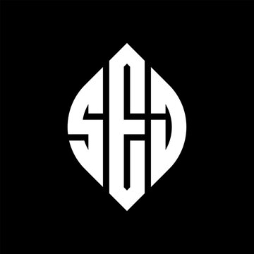 SEJ circle letter logo design with circle and ellipse shape. SEJ ellipse letters with typographic style. The three initials form a circle logo. SEJ circle emblem abstract monogram letter mark vector.