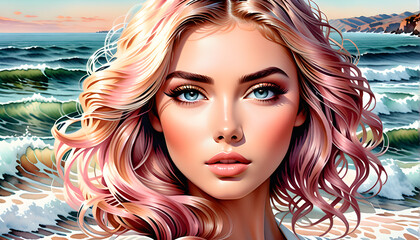 Striking Elegance Unveiled: A Captivating Showcase of Diverse Hairstyles Adorning Beautiful Women.(Generative AI)