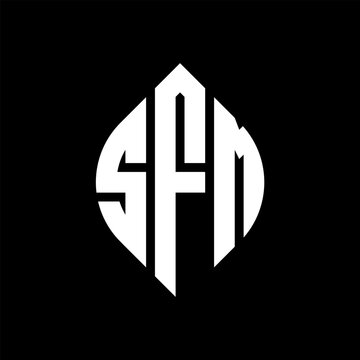 SFM circle letter logo design with circle and ellipse shape. SFM ellipse letters with typographic style. The three initials form a circle logo. SFM circle emblem abstract monogram letter mark vector.