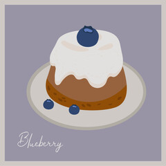 Flat Design Illustration with Cupcake and Cream Vanilla, Blueberry