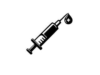 Medical syringe. Black and white 