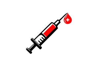 Medical syringe. Blood donation, syringe with blood