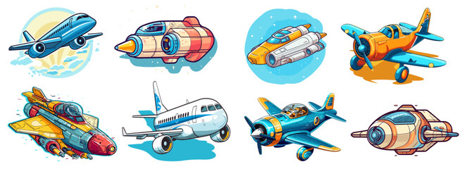 spaceship collection different colors, spacecraft illustration
