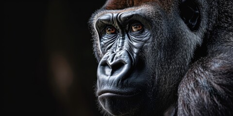 close up portrait of a gorilla viewed