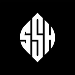 Obraz premium SSH circle letter logo design with circle and ellipse shape. SSH ellipse letters with typographic style. The three initials form a circle logo. SSH circle emblem abstract monogram letter mark vector.