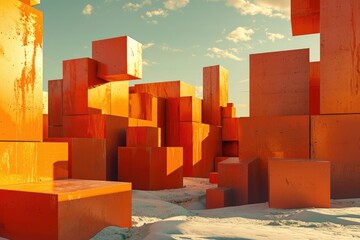 abstract orange squares stacked