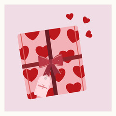  Flat Design Happy Valentine's Day Illustration with Ribbon, Present