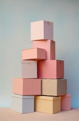 Obraz premium stack of cardboard boxes in pink and purple pastel color