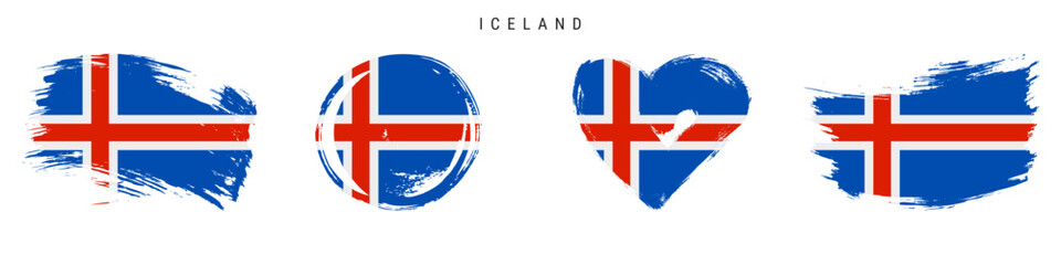 Iceland hand drawn grunge style flag icon set. Free brush stroke flat vector illustration isolated on white