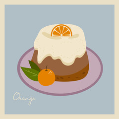 Flat Design Illustration with Cupcake and Cream Vanilla, Orange