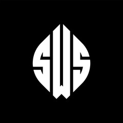 SWS circle letter logo design with circle and ellipse shape. SWS ellipse letters with typographic style. The three initials form a circle logo. SWS circle emblem abstract monogram letter mark vector.