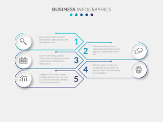 Vector modern infographic data design template. Vector illustration with 5 steps and icons. Can be used for workflow layout, diagram, annual report, web design.
