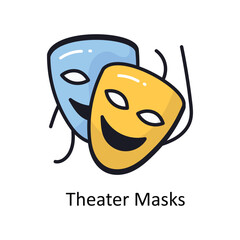 Theater Masks vector filled outline doodle Design illustration. Symbol on White background EPS 10 File