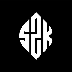 SZK circle letter logo design with circle and ellipse shape. SZK ellipse letters with typographic style. The three initials form a circle logo. SZK circle emblem abstract monogram letter mark vector.