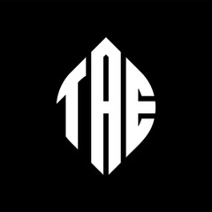 TAE circle letter logo design with circle and ellipse shape. TAE ellipse letters with typographic style. The three initials form a circle logo. TAE circle emblem abstract monogram letter mark vector.