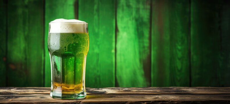 A glass of green St. Patrick's day beer. Generative AI
