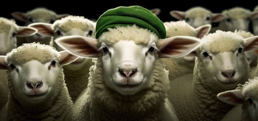 Cute saint patricks day sheep with an elegant hat. Generative AI - obrazy, fototapety, plakaty