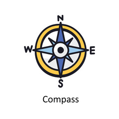 Compass vector filled outline doodle Design illustration. Symbol on White background EPS 10 File