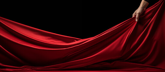 Crimson Tempest - An Elegantly Draped Red Cloth Unfolds Its Lively Tale on a Mysterious Abyss
